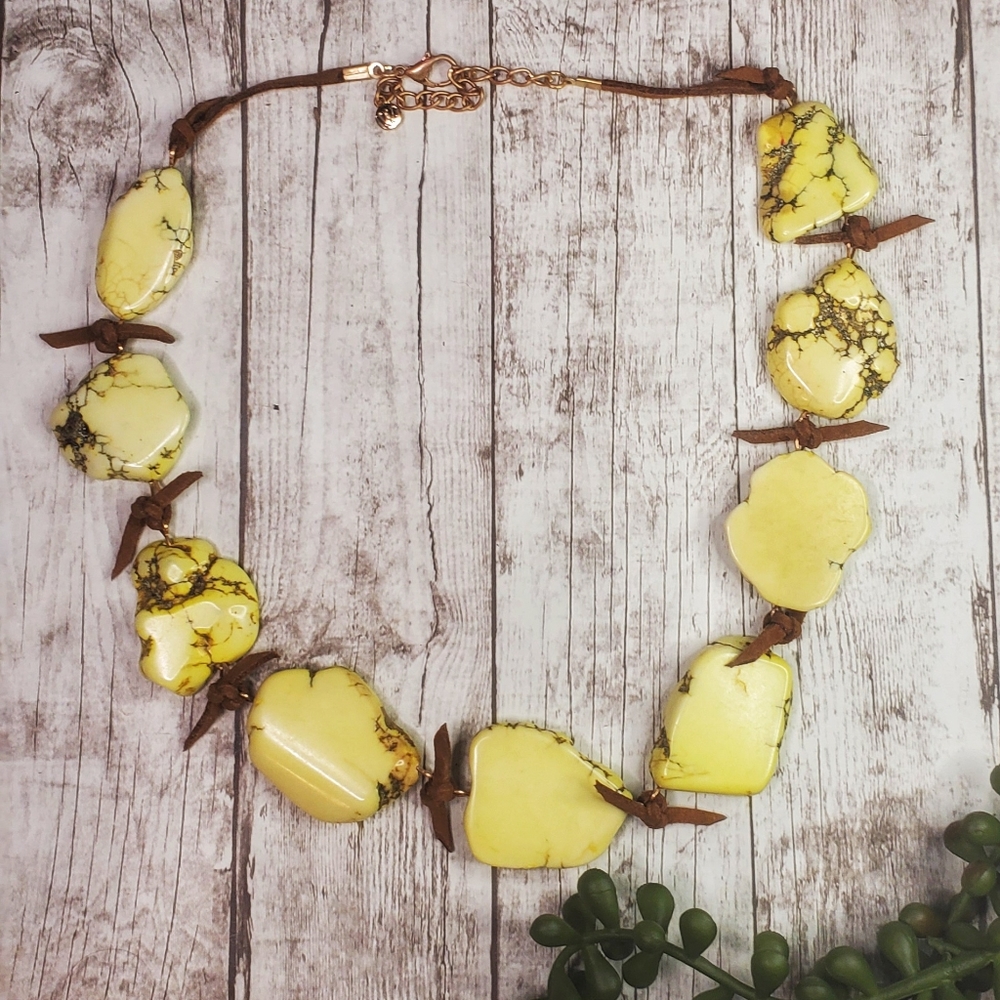 Yellow howlite slab stone necklace
